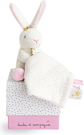 Doudou Dárková sada - Plyšový králíček s muchláčkem 10 cm ružová