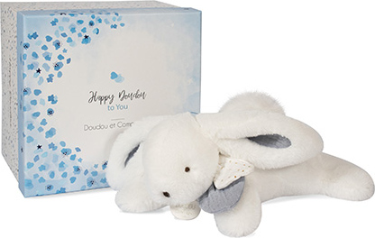 Doudou Dárková sada - Plyšový králíček s bílou bambulkou 25 cm