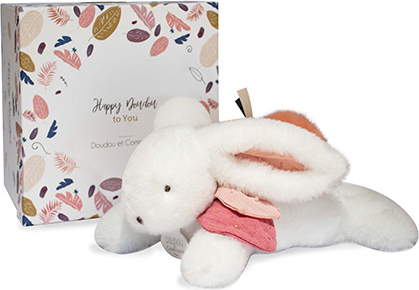 Doudou Dárková sada - Plyšový králíček s tmavě růžovou bambulkou 25 cm