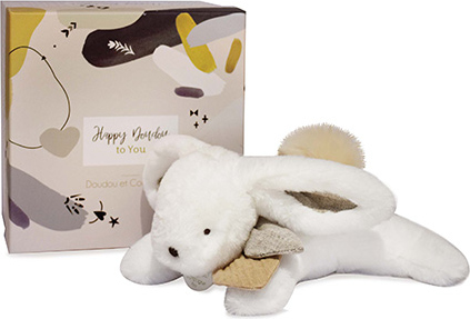 Doudou Dárková sada - Plyšový králíček s béžovou bambulkou 25 cm