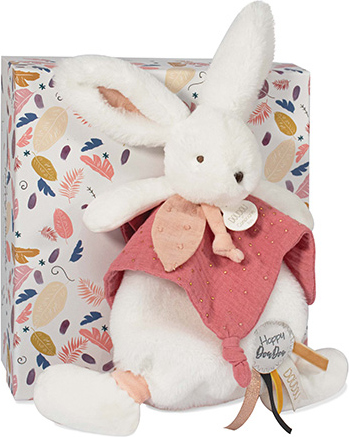 Doudou Dárková sada - Plyšový zajíček s muchláčkem 25 cm starorůžová