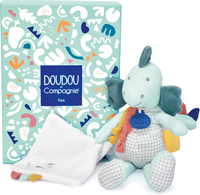 Doudou Dárková sada - Plyšový dinosaurus s dečkou 25 cm zelený