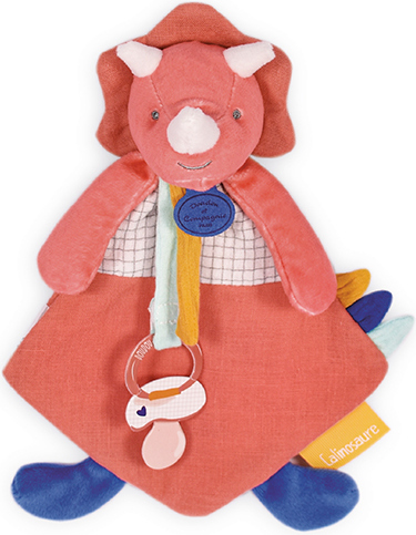 Doudou Dárková sada - Hračka s úchytem na dudlík dinosaurus růžový 23 cm