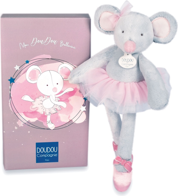 Doudou Dárková sada - Plyšová hračka myška šedá balerína 30 cm