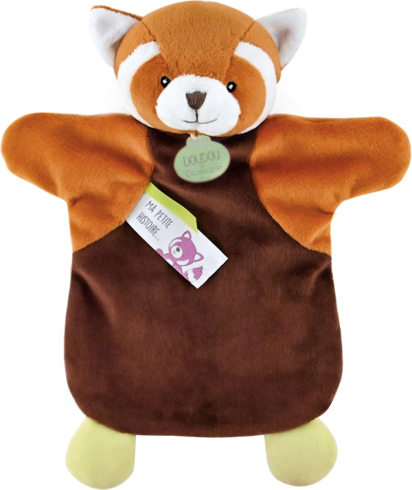 Levně Doudou Plyšový maňásek panda červená 25 cm