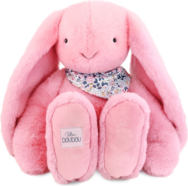 Levně Doudou Plyšový králík XXL s šátkem růžový 50 cm