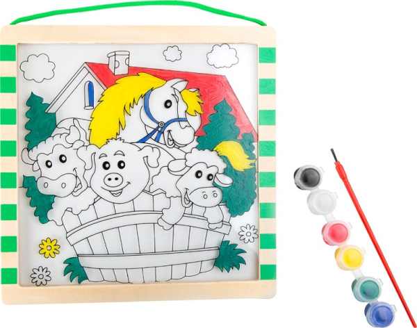 Levně small foot Dřevěný barevný obrázek farma se zvířátky
