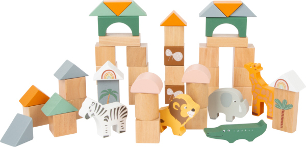 Levně small foot Dřevěné stavební kostky Safari 50 ks