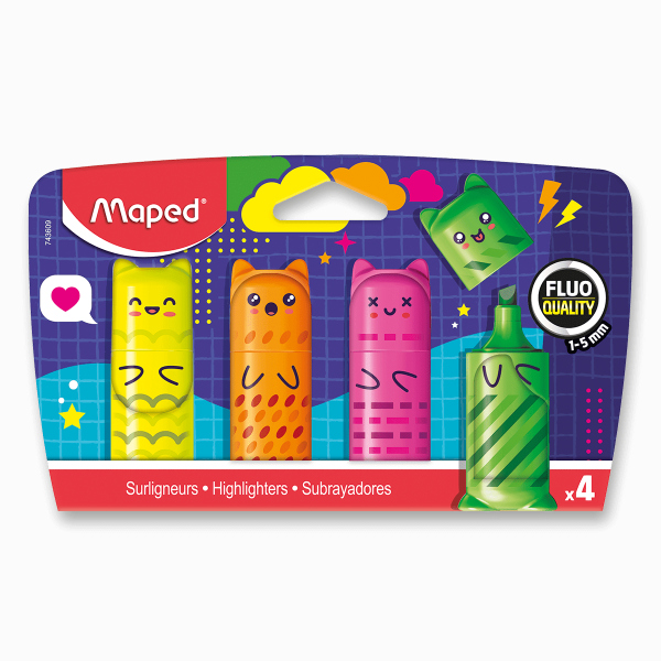 Levně Zvýrazňovač Maped Mini Fluo Kawai - 4 ks