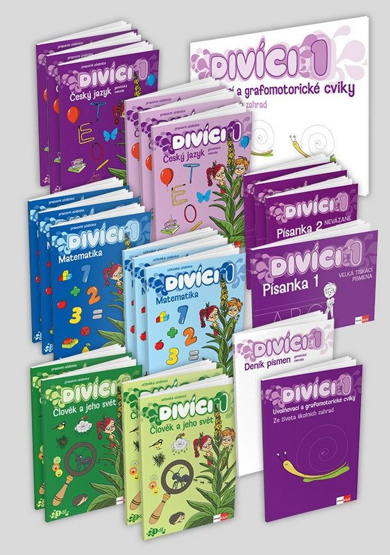 Divíci 1 - rozšířený učitelský balíček - Český jazyk GM (nevázané písmo) + Matematika + Člověk a jeho svět