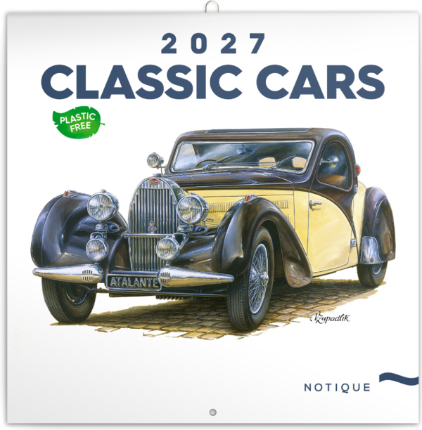 NOTIQUE Poznámkový kalendář Classic Cars – Václav Zapadlík 2027, PLASTIC FREE, 30 x 30 cm