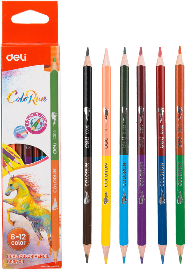 Pastelky DELI trojhranné ColoRun  2v1 12 barev EC00500