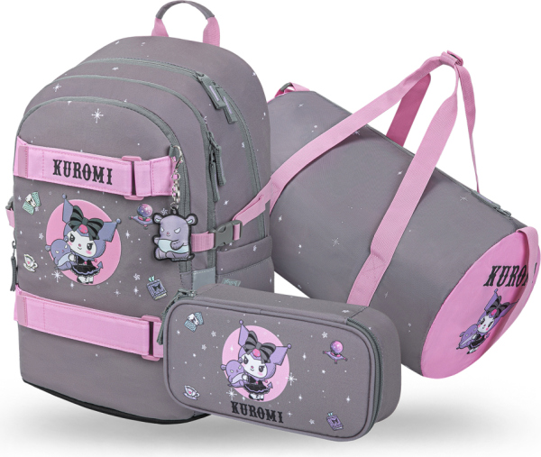 BAAGL SET 3 Skate Kuromi Grey: batoh, penál, sportovní taška GRS