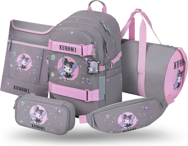 BAAGL SET 5 Skate Kuromi Grey: batoh, penál, sportovní taška, ledvinka, obal na notebook GRS