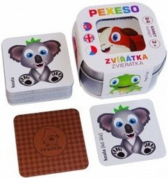 Pexeso Zvířátka: 64 karet v plechové krabičce Hmaťák