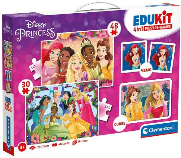Edukit Princess 4v1 (pexeso, 48 + 30 puzzle, 6 kostek)
