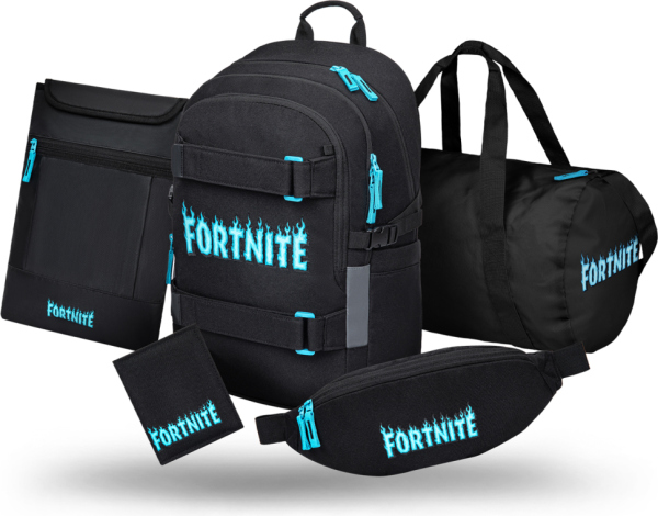 BAAGL SET 5 Skate Fortnite Blue: batoh, sportovní taška, ledvinka, obal na notebook, peněženka GRS