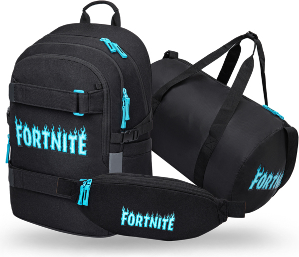 BAAGL SET 3 Skate Fortnite Blue: batoh, sportovní taška, ledvinka GRS