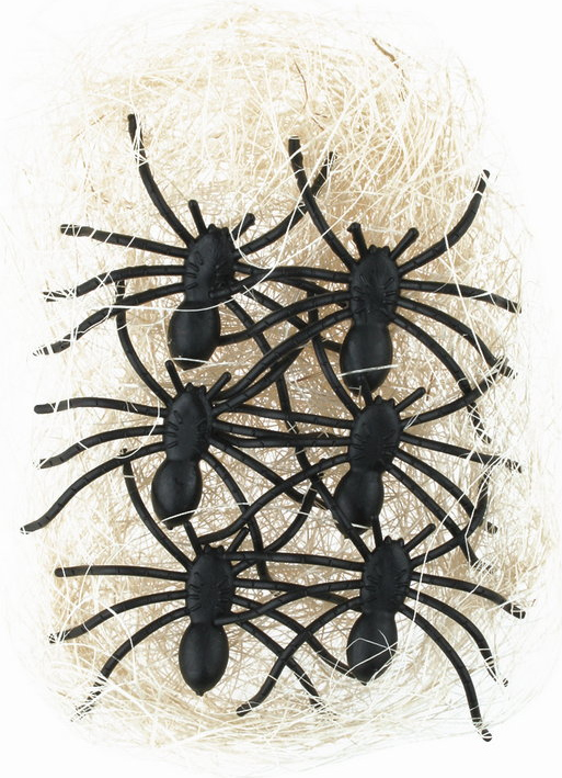 Pavouci se slámou k dekorování 5 x 1 x 4 cm, 6 ks v sáčku