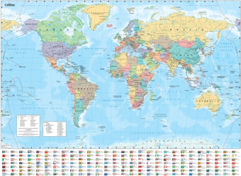 Collins Large World Wall Laminated Map (70 x 91.5 cm), Laminated Map with Flags, Perfect for Classroom, Office and Home