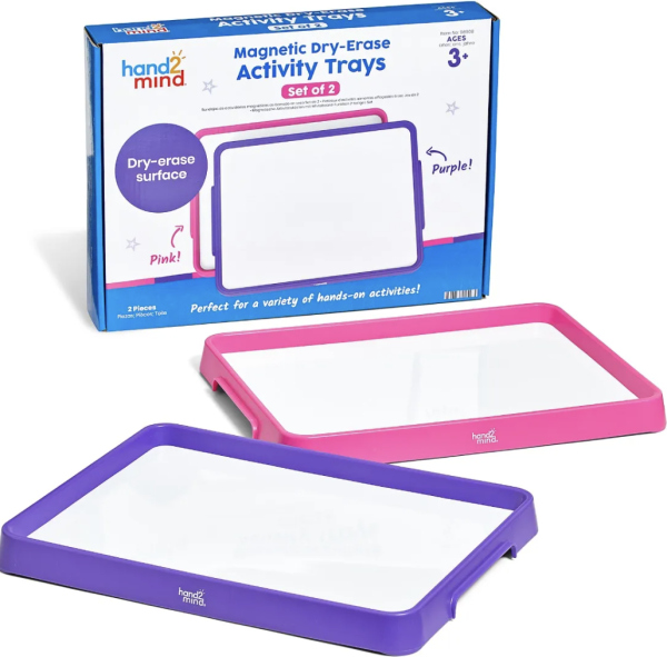Hand2mind - Magnetické mazací podnosy na aktivity, růžový a fialový, 2 ks