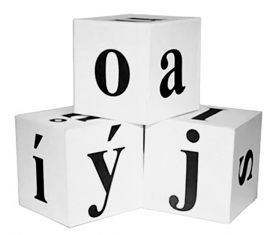 Demonstrační kostky s písmenky – bílé (1-69)