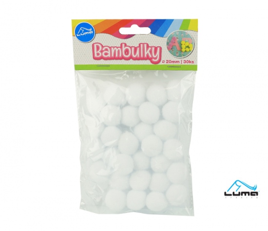 Bambulky bílé, 30ks 20mm LUMA