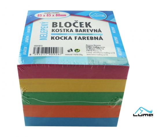 Bloček KOSTKA barevná 85 x 85 x 80mm, nelepená LUMA