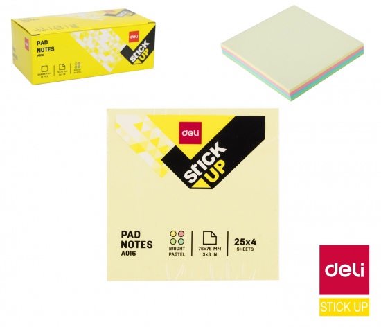 Bloček samolepící STICK UP pastel 76 x 76mm 4x 25l DELI EA01603