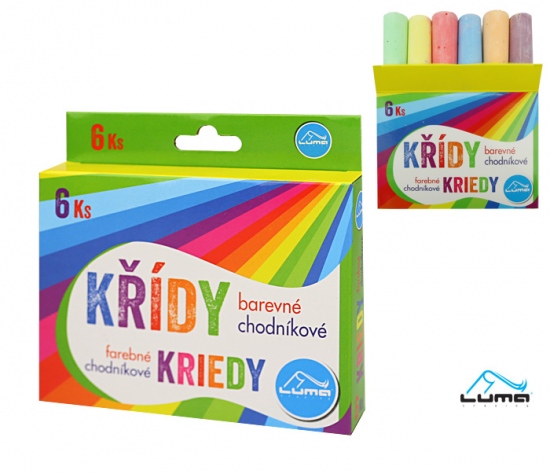 Křídy chodníkové 6ks barevné, krabička LUMA
