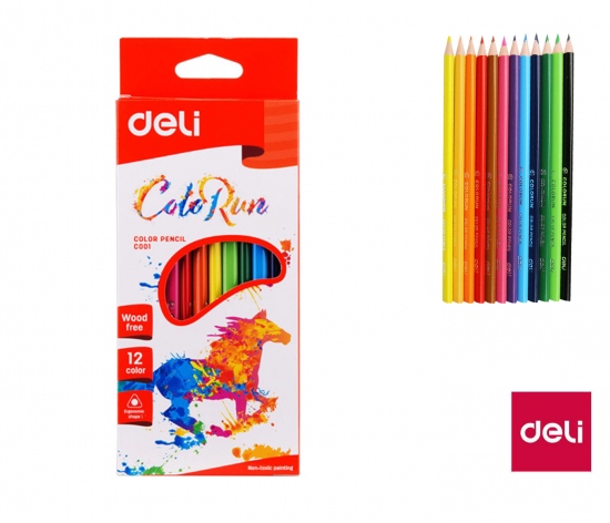 Pastelky DELI trojhranné ColoRun bezdřevé 12 barev EC00100
