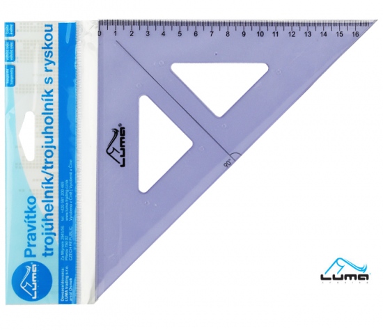 Pravítko trojúhelník s ryskou, modré LUMA