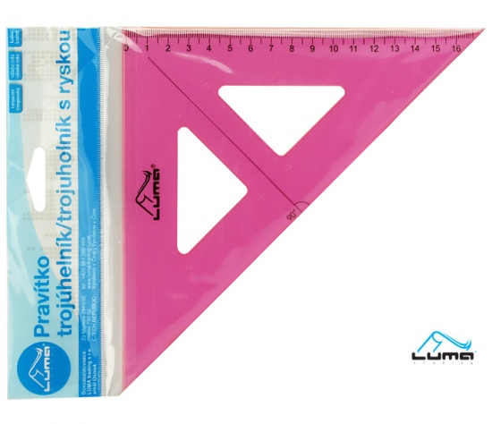 Pravítko trojúhelník s ryskou, růžové LUMA
