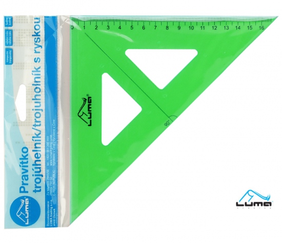 Pravítko trojúhelník s ryskou, zelené LUMA