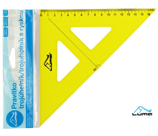 Pravítko trojúhelník s ryskou, žluté LUMA