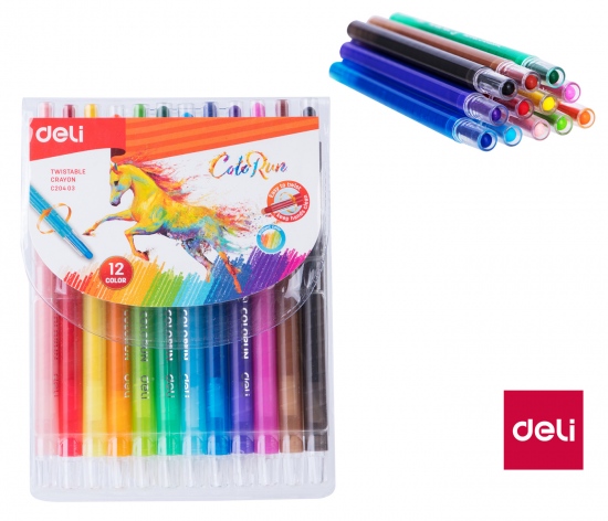 Voskovky DELI 12 barev TWIST ColoRun EC20403