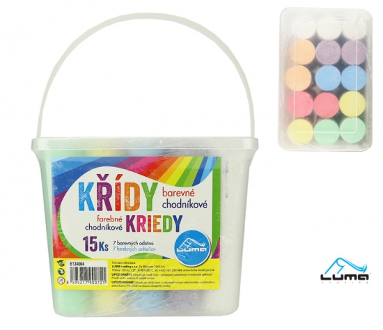 Křídy chodníkové 15ks barevné, box LUMA