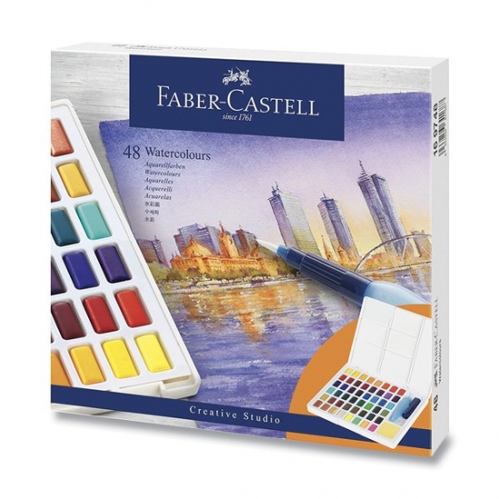 Levně Vodové barvy Faber Castell s paletou 48 ks
