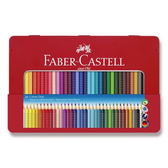 Pastelky trojboké Faber Castell GRIP rozmyv. 36 ks v plechu