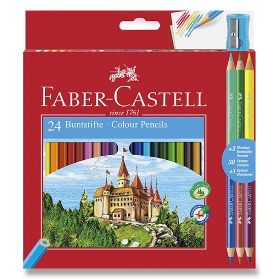 Pastelky Faber Castell šestihranné 24ks + 3ks bicolour + oře