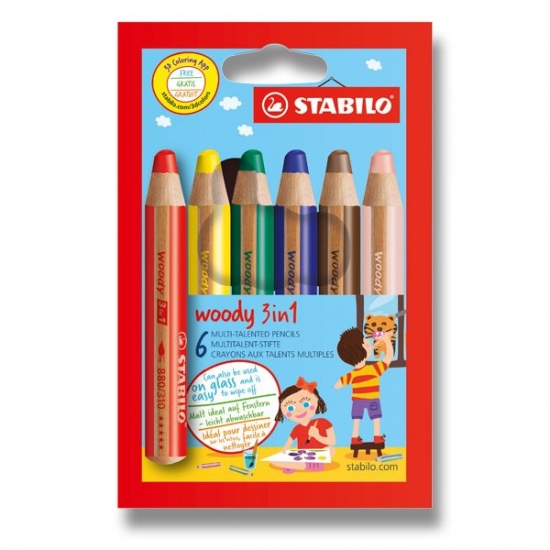 Pastelky Woody 3 in 1 6 barev