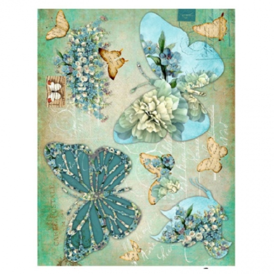 Rýžový papír Cadence A3 - Tyrkysoví motýlci 