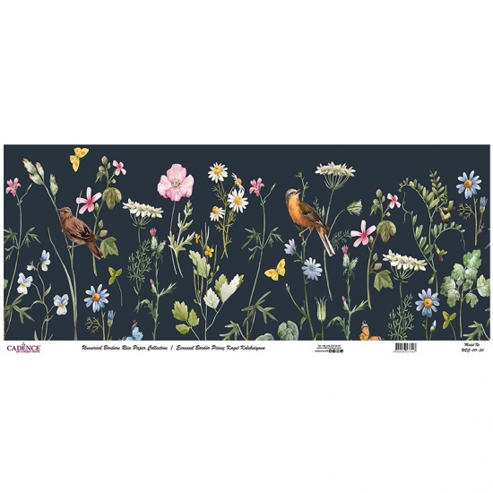 Rýžový papír Cadence v roli 30 x 68 cm - Ptačí louka černý podklad