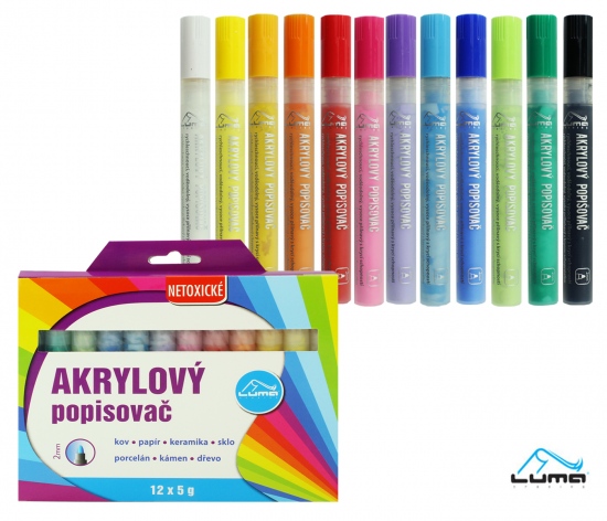 Popisovač akrylový sada Luma 12 barev