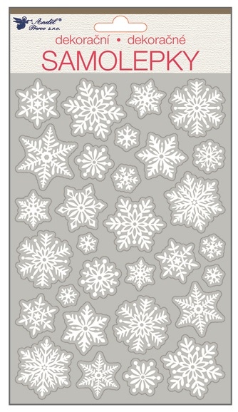 Samolepky vločky bílé s glitry 25x14cm