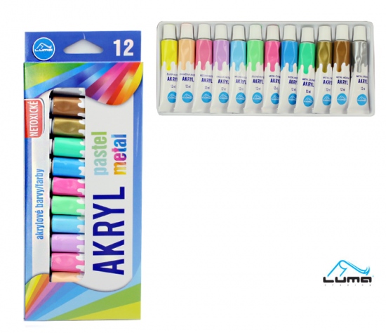 Barvy akrylové Metal + Pastel sada LUMA 12 barev 12ml