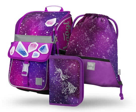 Baagl set 3 Zippy Unicorn Universe - Kreativ: aktovka, penál, sáček