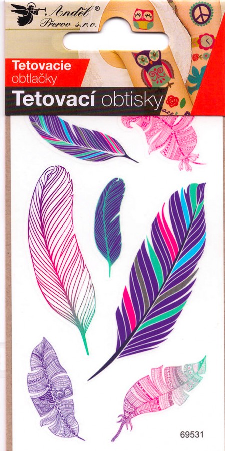 Tetovací obtisky 10,5 x 6 cm - pírka