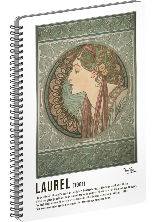 Levně Spirálový blok Alfons Mucha - Laurel, linkovaný