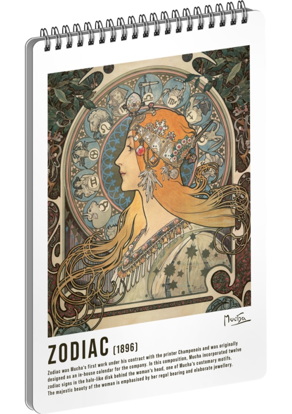 Levně Spirálový blok Alfons Mucha - Zodiac, linkovaný